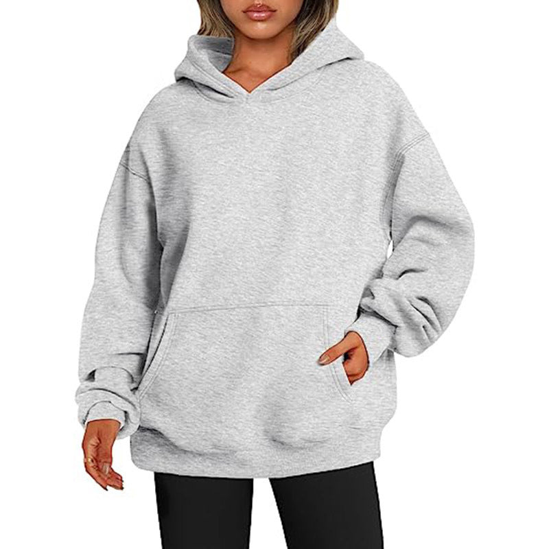 Oversized Drop-Shoulder Pullover Hoodie with Pocket