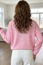 Striped Button Placket Drop Shoulder Sweater