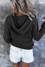 Button-Placket Drawstring Hooded Sweatshirt
