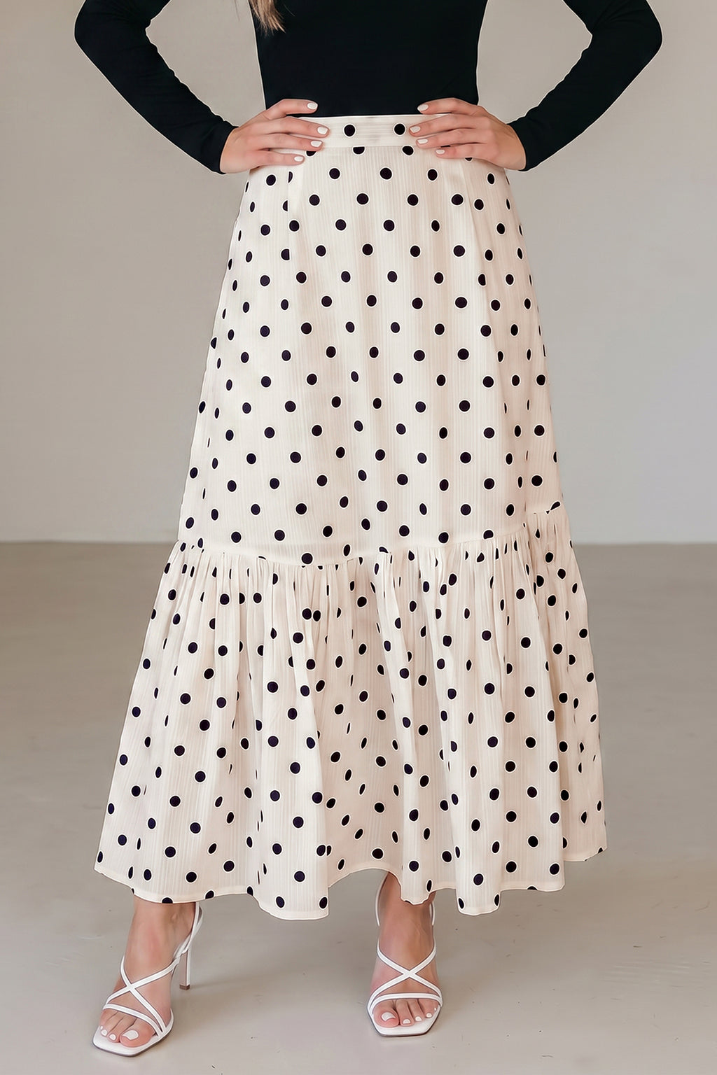 Polka Dot Split-Hem Maxi Skirt
