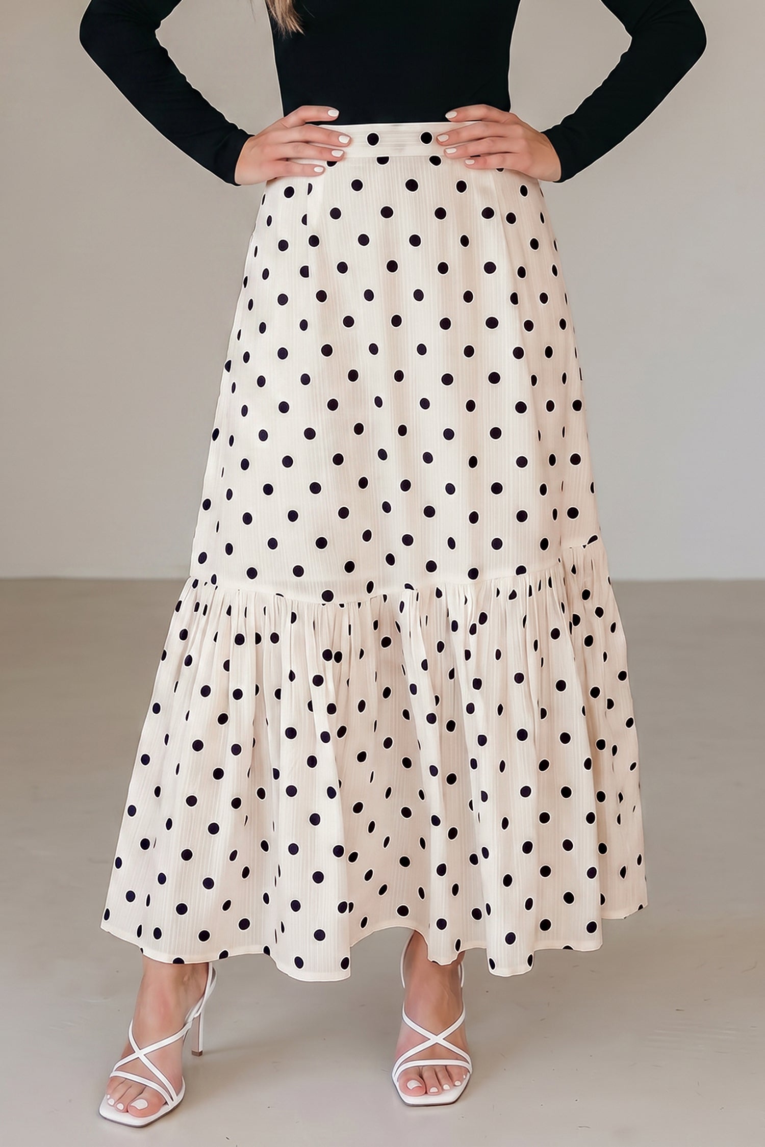 Polka Dot Split-Hem Maxi Skirt