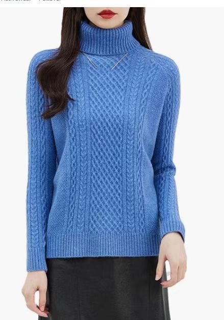 High-Neck Cable-Knit Wool Sweater