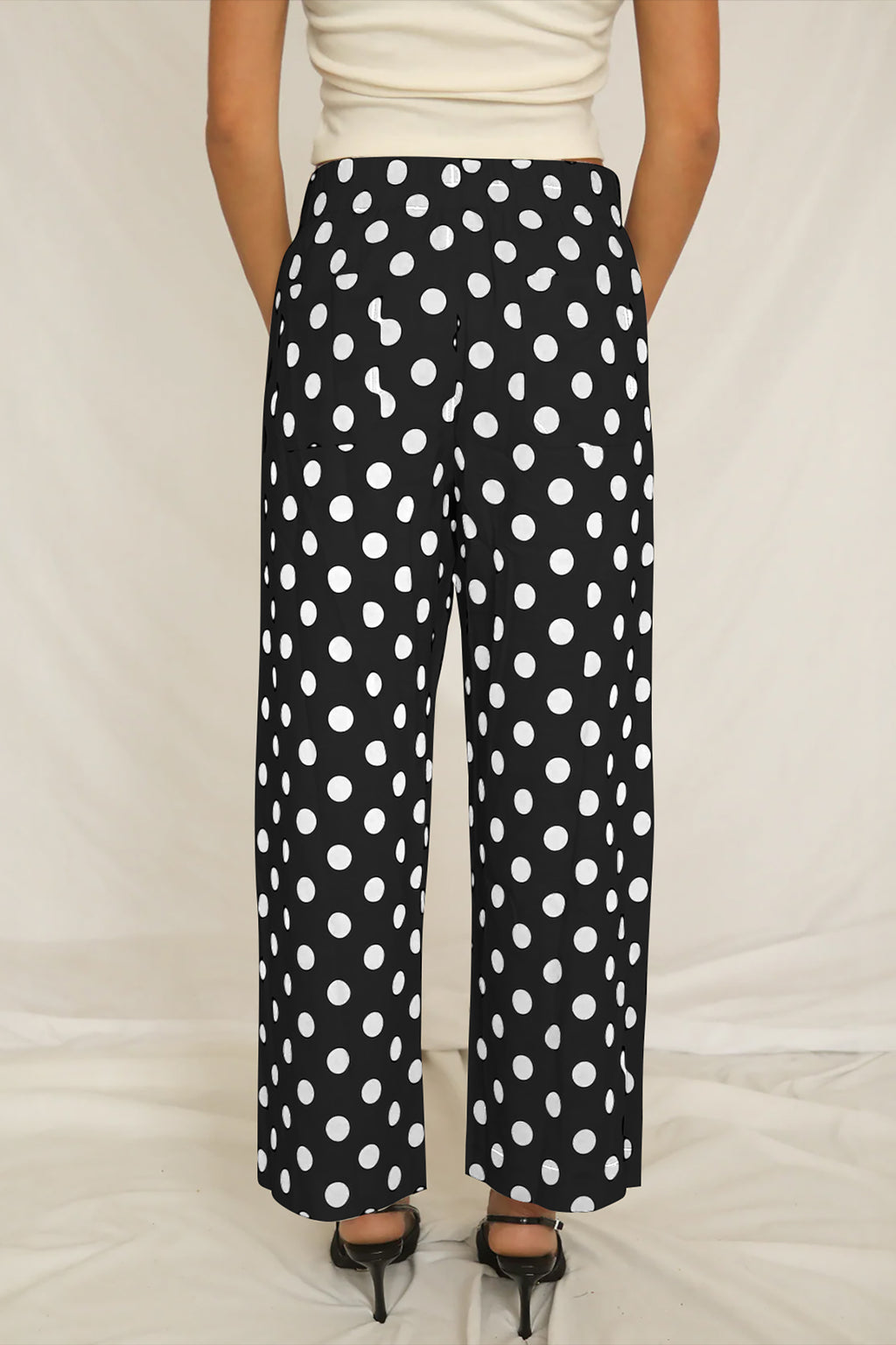 Polka Dot Mid-Rise Straight-Leg Pants