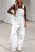 Polka Dot Denim Barrel-Leg Overalls