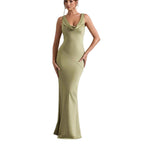 Satin Cowl-Neck Open-Back Fishtail Gown