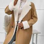 Plush-Trim Double-Breasted Longline Coat