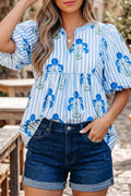 Floral Tie-Neck Puff-Sleeve Blouse