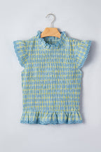 Gingham Smocked Lace-Trim Tank Top