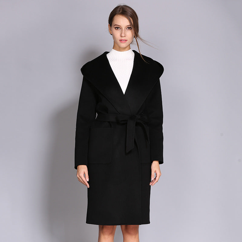 Hooded Belted Wool Wrap Coat