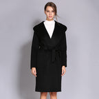 Hooded Belted Wool Wrap Coat