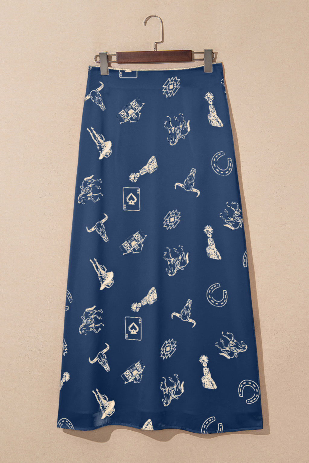 Western-Print Satin Maxi Skirt