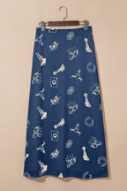 Western-Print Satin Maxi Skirt