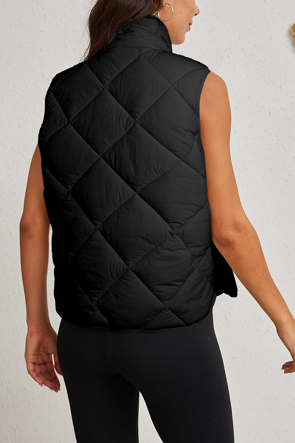 Quilted High-Neck Button-Up Vest