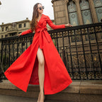 Buckle-Detail Belted Long Trench Coat
