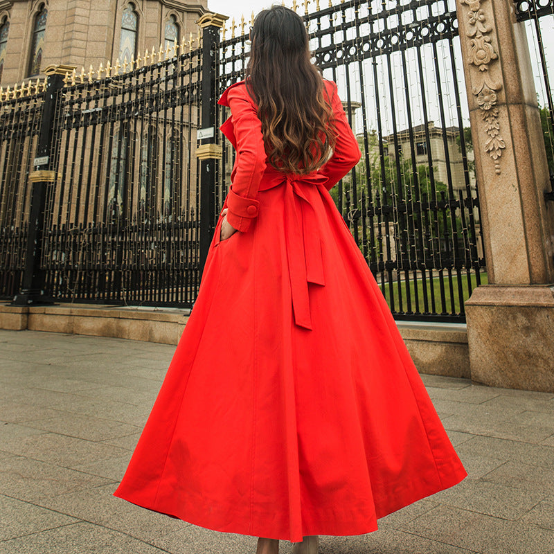 Buckle-Detail Belted Long Trench Coat