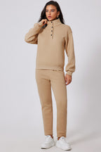 Half-Button Sweatshirt and Sweatpants Set
