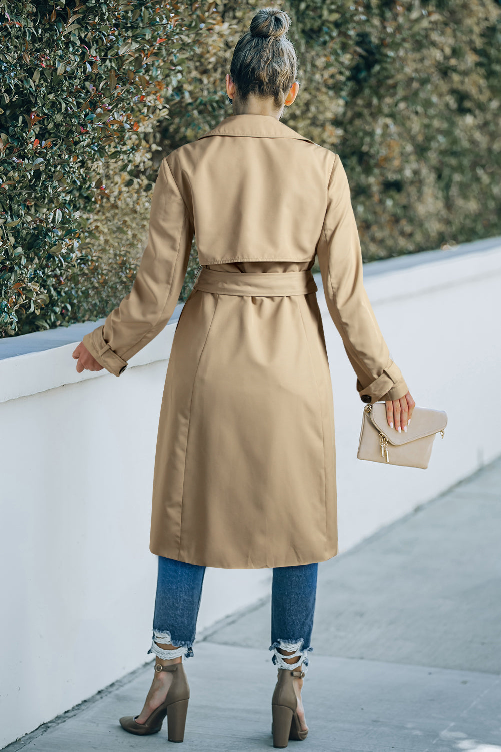 Lapel-Collar Waist-Tie Long Coat