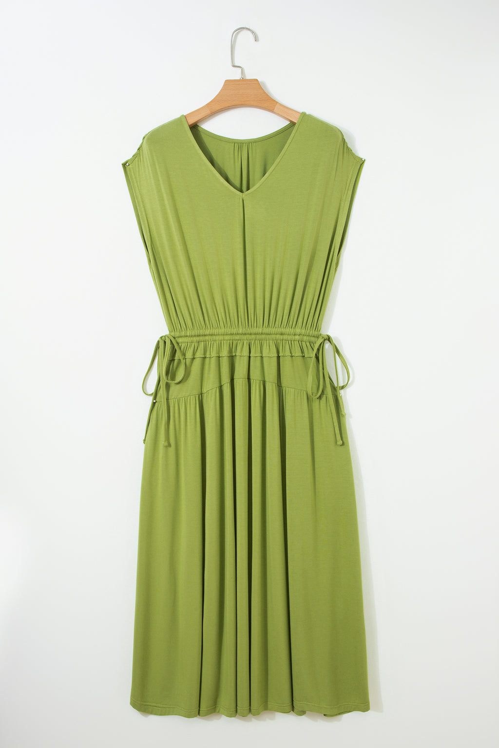 V-Neck Cap Sleeve Elastic Waist Maxi Dress