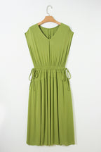 V-Neck Cap Sleeve Elastic Waist Maxi Dress