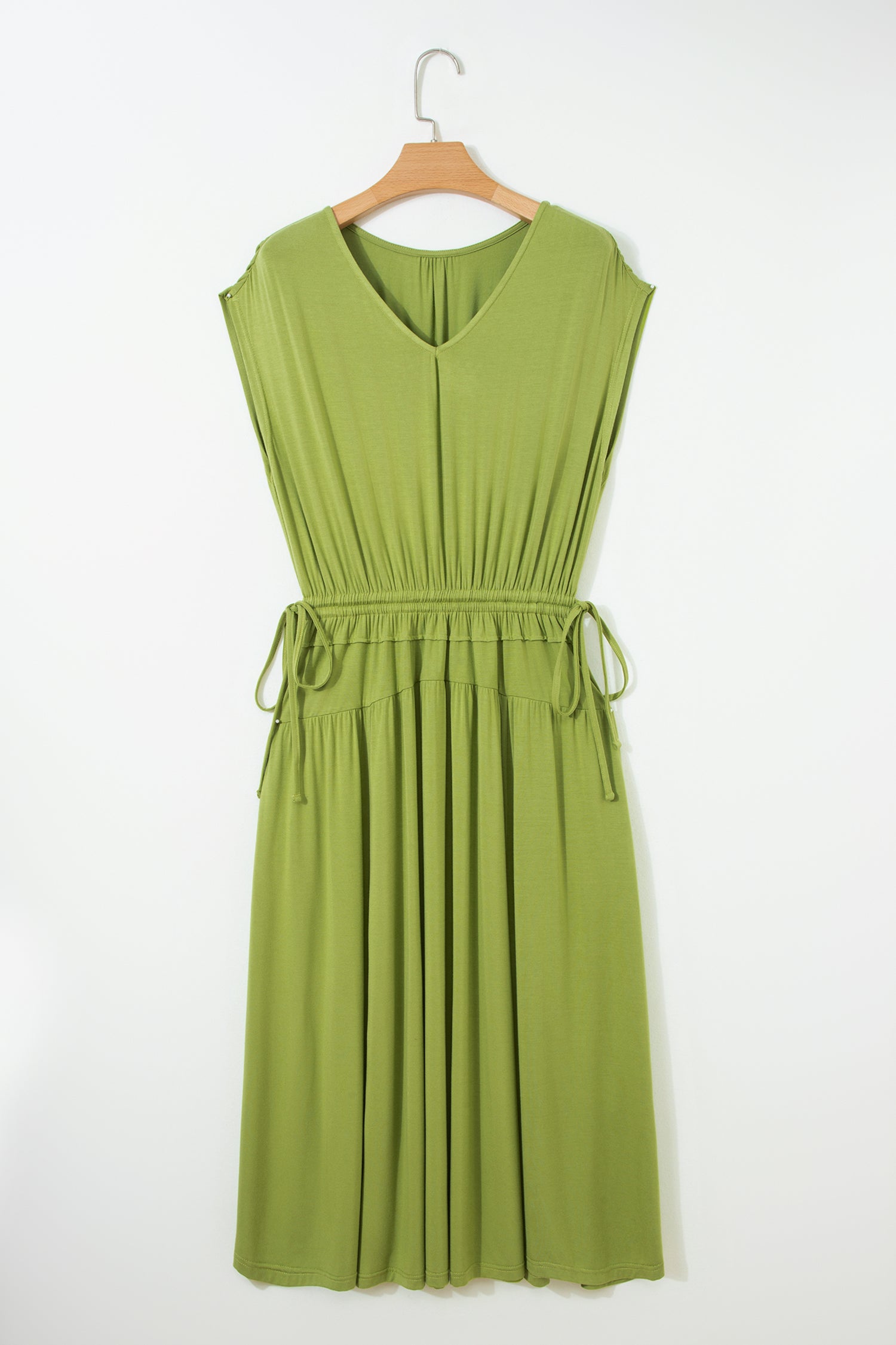 V-Neck Cap Sleeve Elastic Waist Maxi Dress