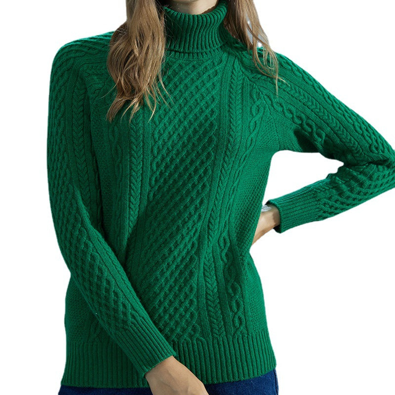 High-Neck Cable-Knit Wool Sweater