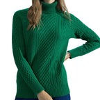 High-Neck Cable-Knit Wool Sweater