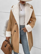 Plush-Trim Double-Breasted Longline Coat