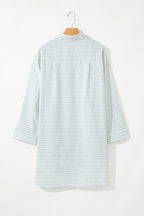 Striped Collared Long-Sleeve Beach Cover-Up