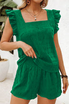 Textured Square-Neck Top and Shorts Set