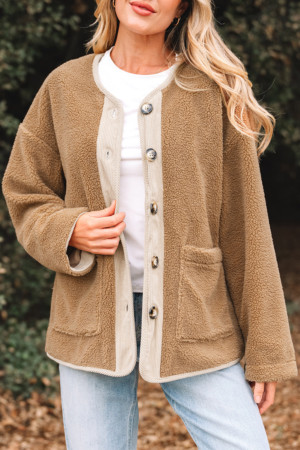 Plush Corduroy-Trim Patchwork Jacket