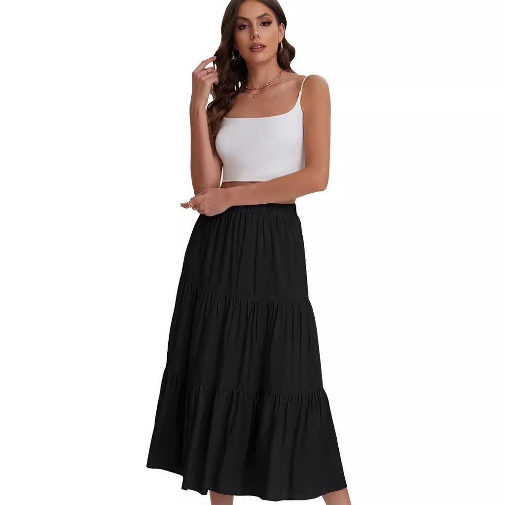 Tiered Drawstring High-Waist Maxi Skirt