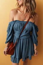Frilled-Neck Ruched Mini Dress