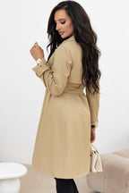 Lapel-Collar Waist-Tie Long Coat