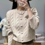 Round-Neck Wool Knit Cardigan
