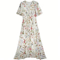 Floral Print Puff-Sleeve Silk Maxi Dress