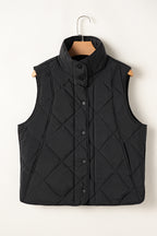 Quilted High-Neck Button-Up Vest