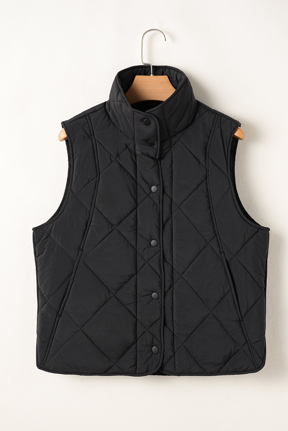 Quilted High-Neck Button-Up Vest