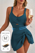 Cutout Ruched Knot-Slit One-Piece Swim Dress