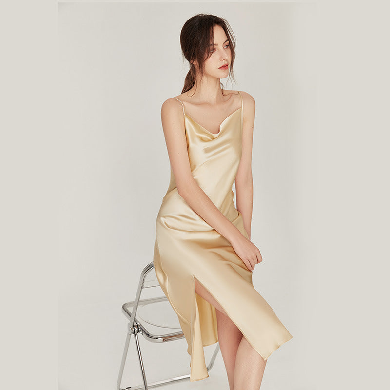 Mulberry Silk Cowl-Neck Slip Nightgown