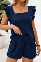 Textured Square-Neck Top and Shorts Set