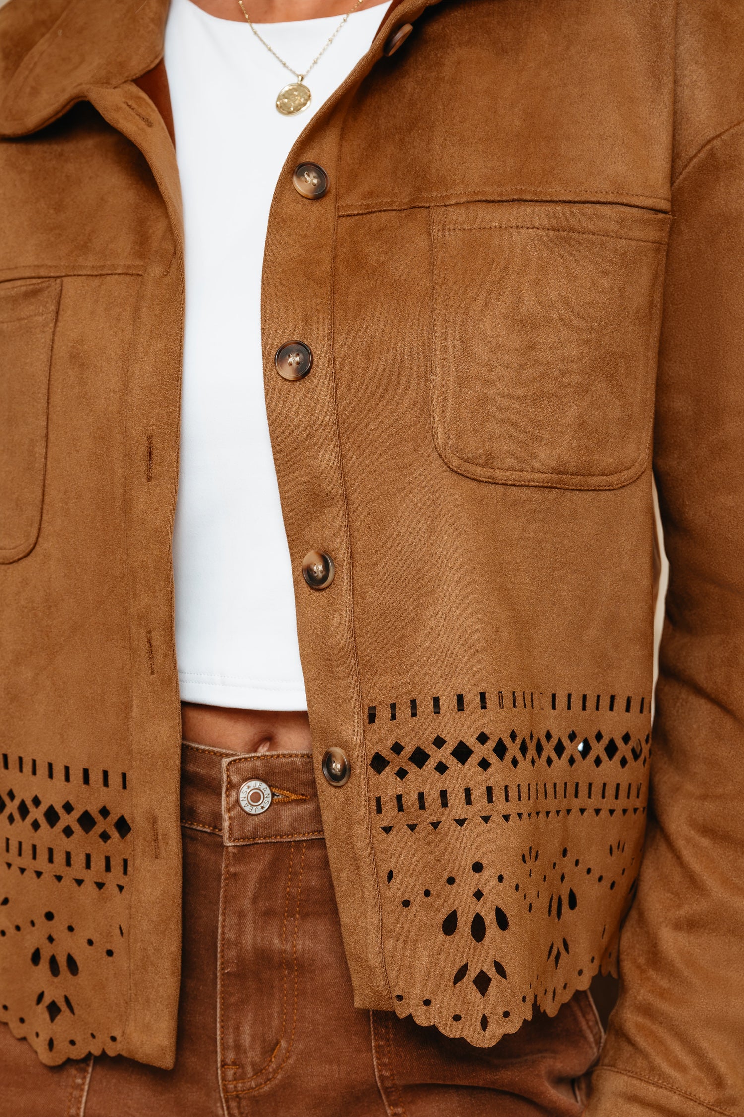 Faux Suede Cutout-Detail Jacket