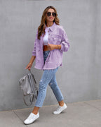 Frayed-Trim Oversized Shirt Jacket