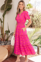 Polka Dot Shirred High-Waist Midi Dress