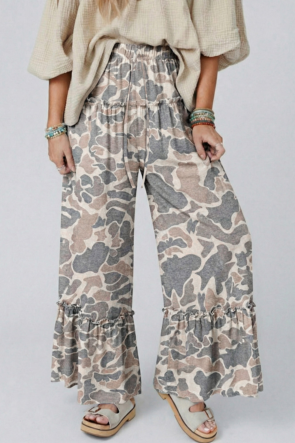 Camo Print Wide-Leg Pants