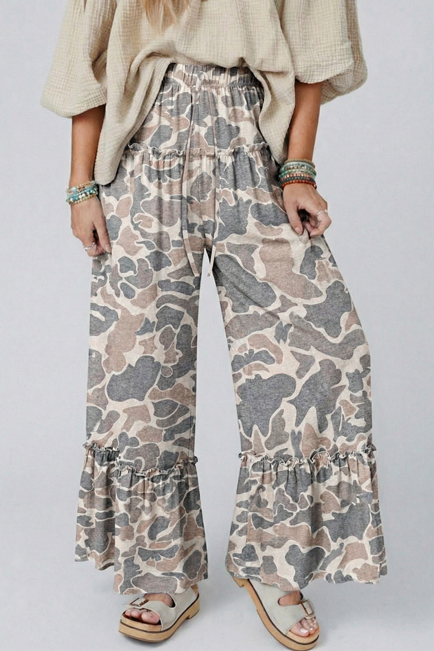 Camo Print Wide-Leg Pants