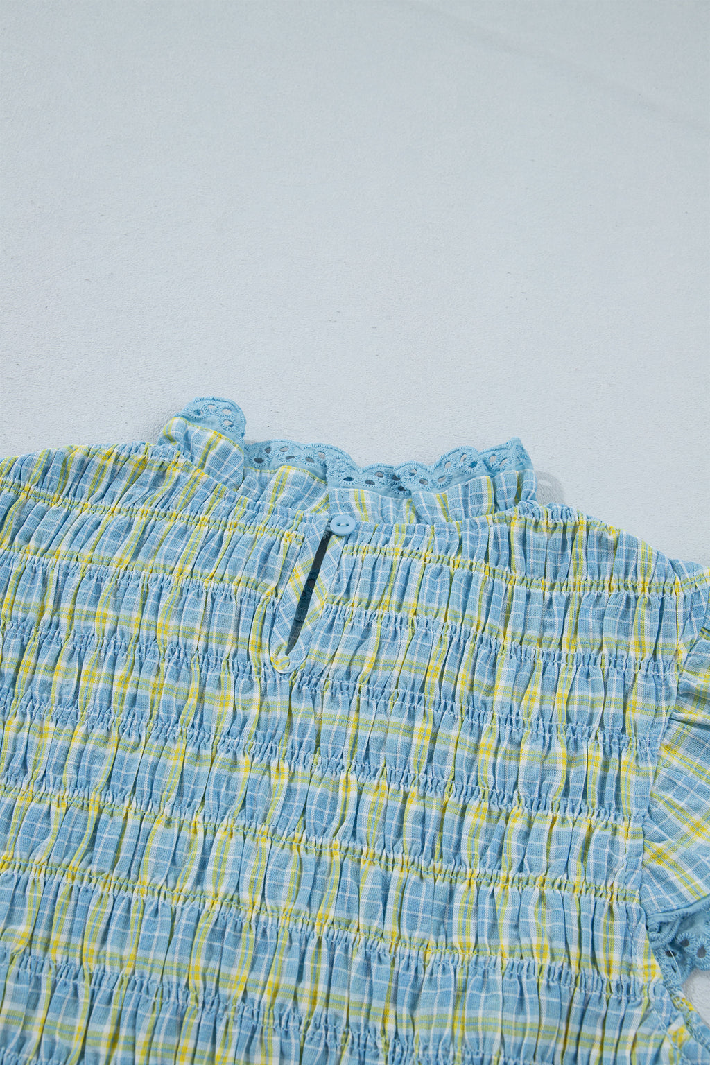 Gingham Smocked Lace-Trim Tank Top
