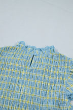 Gingham Smocked Lace-Trim Tank Top