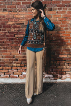 Paneled High-Waist Full-Length Pants