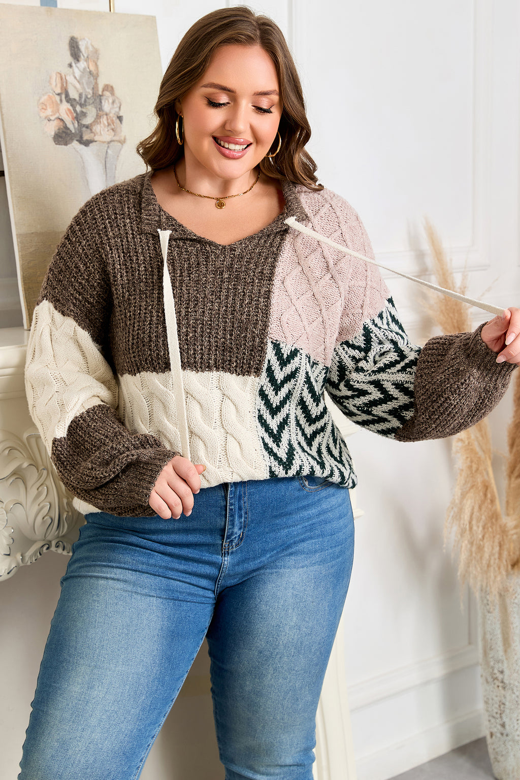 Color-Block Patchwork Knotted-Back Sweater