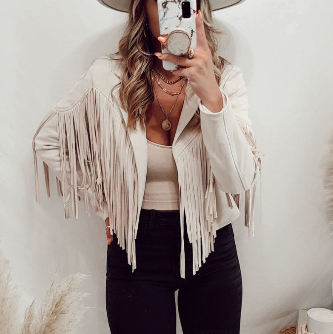 Fringed Cropped Moto Jacket